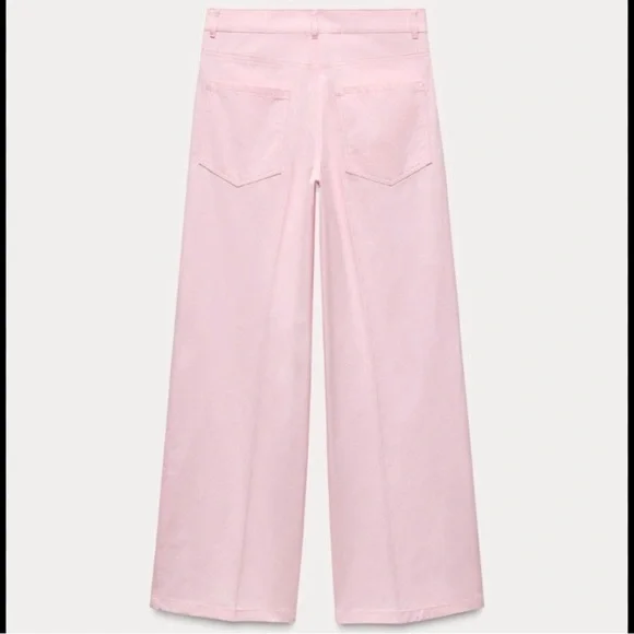 NWT Zara Women's Pink Wide Leg Cotton Pants XL, S Pastel Pink - Picture 15 of 16